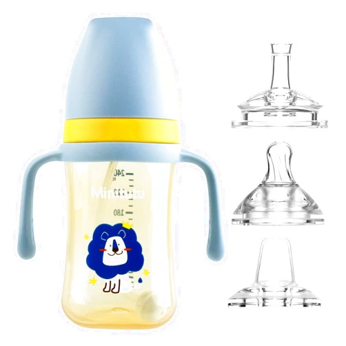 Qshare Weighted Straw Sippy Cup,Sippy Cup with Straw and Handles,Weighted Straw Trainer Cup,No-Spill Easy Grip Cup with Soft Flex Spout,with 3 Sippy Spouts for Baby and Toddlers (Blue)