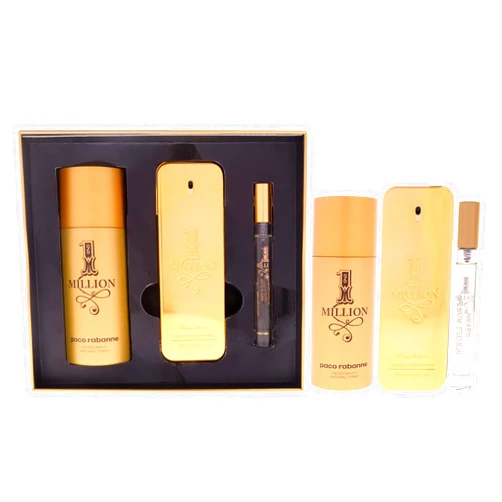 Paco Rabanne One Million 3-Piece Set for Men (3.4 Oz Eau De Toilette Spray + 5.1 Oz Deodorant Spray + 0.34 Oz Eau De Toilette Travel Spray)