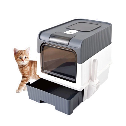 LCZLBRRD Enclosed Totally Cat Litter Box, Kitty Litter Box with Lid, Anti-Splashing Easy to Clean Drawer Type Tray, Premium Covered Kitten Litter Box, Front Entry Top Exit, 18.5x14.4x13.4 Inches