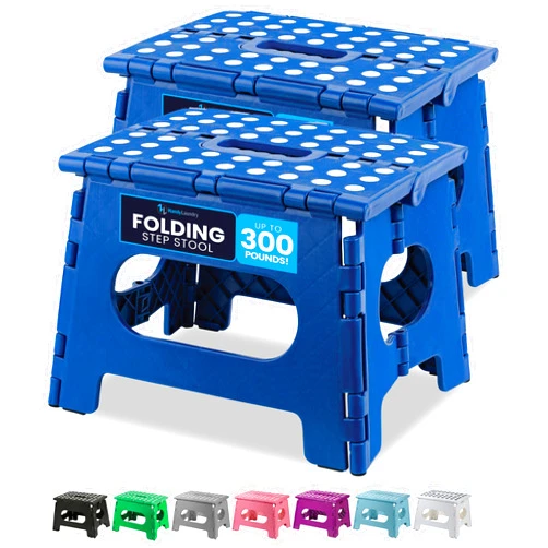Handy Laundry Folding Lightweight Step Stool - Sturdy Enough to Support Adults and Safe Enough for Kids - Opens Easy with One Flip - Great for Kitchen, Bathroom or Bedroom (Blue | 2-Pack)
