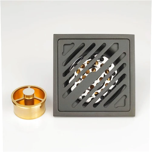 Pexintek 4 Inch(10 * 10cm) Square Stainless Steel Bathroom Floor Drain with Removable Hair Catcher Cover Grate Parts Shower Drain with Backflow Preventer for Kitchen Balcony Garage (Grey-5)