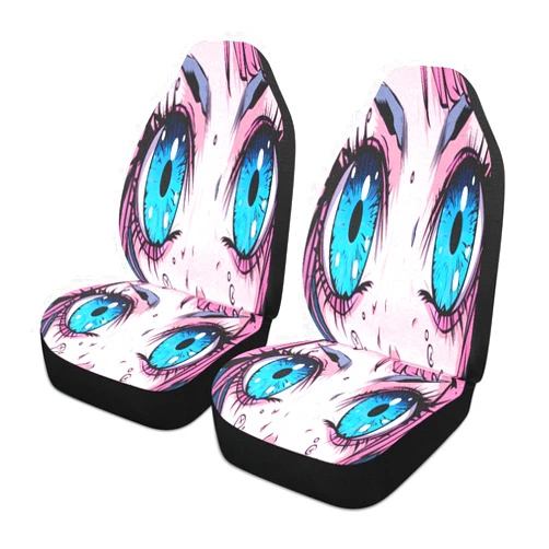 Maunzc Kawaii Anime Eyes Car Seat Covers Universal Fit Breathable Front Seat Protector for Cars, Trucks, SUVs, and Vans (Easy to Install, 2-Piece Set)
