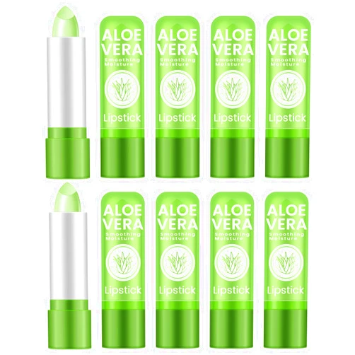 Ownest 10 Packs Aloe Vera Lipstick, Long Lasting Nutritious Soothing Lip Balm, Lips Moisturizing Magic Temperature Color Change Lipstick, Lip Care, Update Packaging