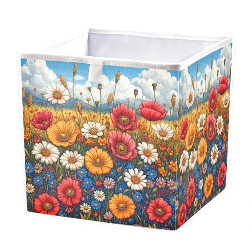 Blueangle Colorful Wildflowers Cube Storage Bin, 11 x 11 x 11 in, Large Collapsible Organizer Storage Basket for Home Décor #354