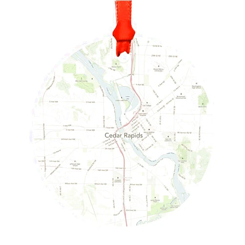 Andaz Press U.S. City Map Round Natural Wood MDF Christmas Ornament Gift, Cedar Rapids, Iowa Vintage Map, 1-Pack, Long Distance College Going Away Study Abroad Birthday Gifts