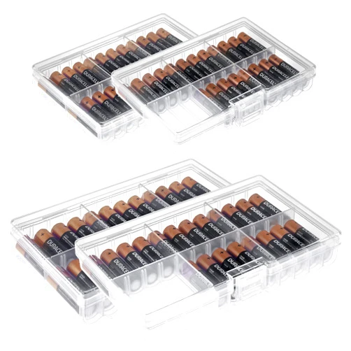 GlossyEnd Set of 4 - Two AA and Two AAA Battery Storage Box, Battery Storage Case Holder, Clear. Each Case Stores 48 Batteries