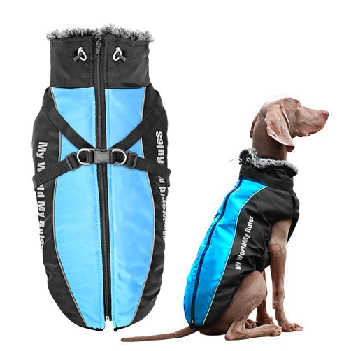 Didog Waterproof Dog Winter Jackets,Cold Weather Dog Coats with Harness & Furry Collar,Easy Walking & Soft Warm Sports Clothes Apparel for Medium Large Dogs (Chest: 29