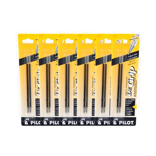 Pilot Dr Grip Retractable Ballpoint Pen Refills, 1.0mm, Medium Point, Black Ink, 6 (Pack of 2)