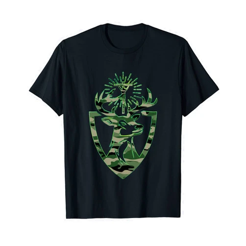 Happy Catholics Hubert Hubertus Patron Saint of Hunters Stag Camo Men T-Shirt