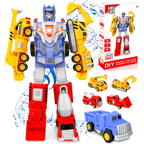 Veslier Construction Toys for 3 4 5 6 Year Old Boys-Construction Engineering Robot Toys-STEM 5-in-1 Construction Toys Christmas Birthday Gifts for Boys Girls Children. (Construction Truck)