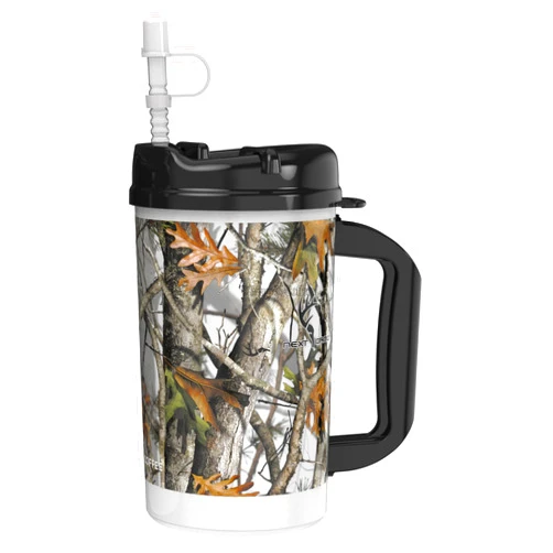 Mugs N Coffee 32 oz Travel Mug – Next Camo White Insulated Mug for Cold Drinks – Double Wall, Large Handle – BPA-Free, Leak-Resistant – Includes Lid and Straw – Made in USA