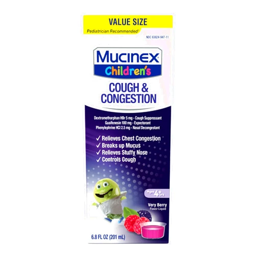 Mucinex Children's Congestion & Cough Liquid, Berrylicious, 6.8oz (Packaging May Vary)
