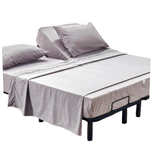 Kingnex Striped 32-34 Split Top King Sheets Sets for Adjustable Bed with Strap Soft Brushed 1800 Microfiber 4 Pieces Flex Head King Bedding Set Grey