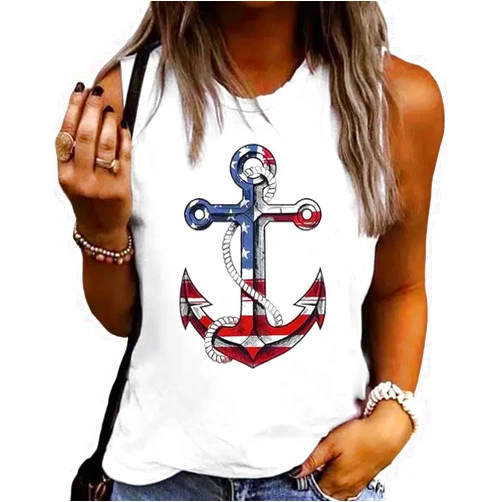 Weokwock Women 4th of July Patriotic Tank Tops USA Flag American Independence Day Shirts Memorial Day Tops Tee