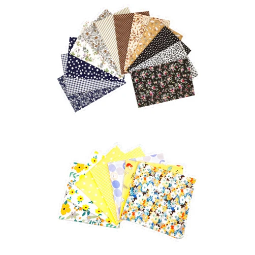 Cartisanat Fat Quarters Fabric Bundles, 12pcs/lot &7pcs Quilting Fabric Bundles, Precut Cotton Squares (19.69in x 19.69in / 50cm x 50cm) Sewing Patchwork Sheets Black & Yellow Floral Patterns.