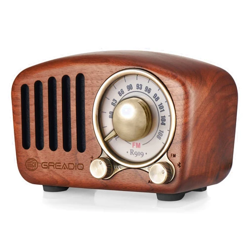 Greadio Vintage Greadio Walnut Wood Bluetooth Speaker Radio - Retro Style, Bass Enhancement, Loud Volume, Bluetooth 5.0, MP3 & FM Radio