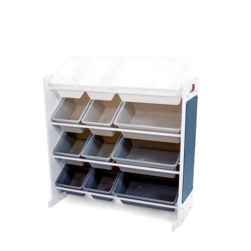 Humble Crew 12 Bin, White/Grey Gradient Ombre Toy Storage Organizer with Chalkboard, Eraser, and 2pc Chalk