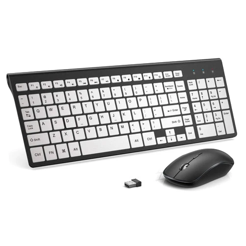 JOYACCESS J JOYACCESS Wireless Keyboard Mouse, Full Size and Slim 2.4G Wireless Keyboard with Numeric Keyboard,Quiet and Durable Clicks for Laptop/Desktop/Tablet/Mac-Matte Black Silver