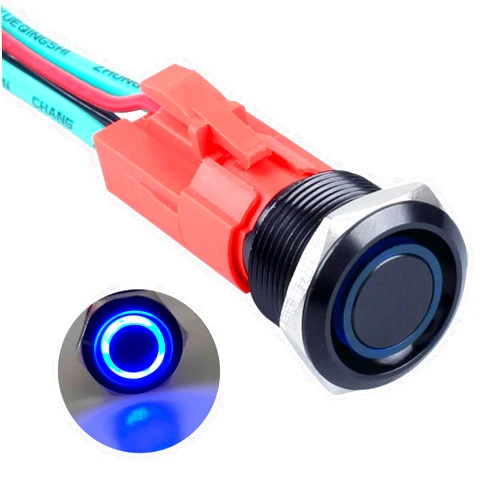 DMWD 19mm Heavy Duty Latching Metal Push Button Switch Waterproof 20Amp 12V-24V ON-OFF 1NO 4 Pins with Pre-wired Socket for 3/4