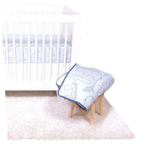 Trend Lab Modern Baby Crib Bedding Set for Boys | Simple Safari 4 Piece Nursery Décor Quilt, 2 Fitted Crib Sheets, and Dust Ruffle Skirt - Blue, 80015
