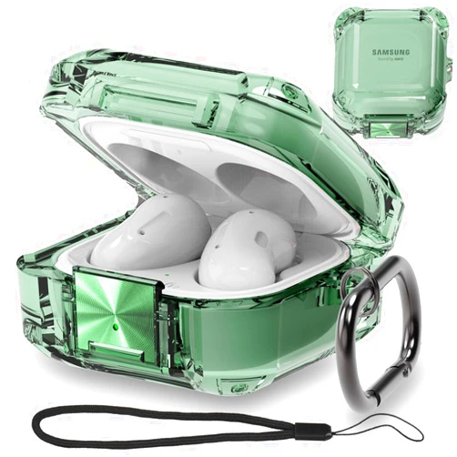 SKTDWEI [Clear Case with Lock] for Samsung Earbuds Galaxy Buds 2 Pro(2022)/Galaxy Buds 2(2021)/Galaxy Buds Pro(2021)/Galaxy Buds Live(2020) Case Cover with Lanyard and Keychain (Transparent Green)