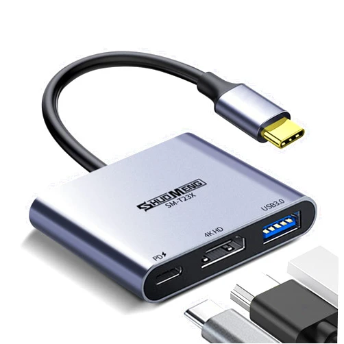 Shuomeng USB C to HDMI Adapter (4K@60Hz) 3-in-1 Multiport AV Converter with USB C, USB 3.0 and HDMI Ports Compatible with MacBook Pro/Air, Switch, steam Deck, rog Ally iPhone, iPad Pro, Galaxy, etc.