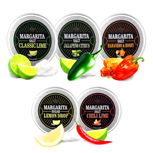 Kiri & Sons 5-Pack Premium Margarita & Cocktail Flavored Salt Rimmer, Variety Set 3.5oz - Chili Lime, Lemon Drop Sugar, Lime, Habanero & Honey, Jalapeno Citrus - No Silicon Dioxide, Easy Screw-On Lid, Kiri & Sons