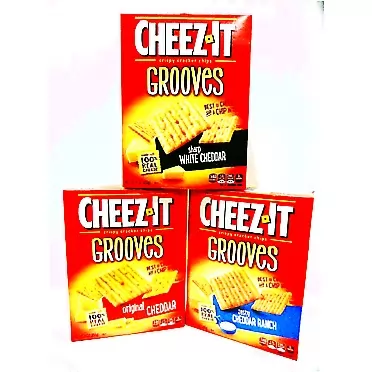 Cheez-It, Grooves, VARIETY 3 PACK: 1 Box of ZESTY CHEDDAR RANCH, 1 Box of SHARP WHITE CHEDDAR, 1 Box of ORIGINAL CHEDDAR