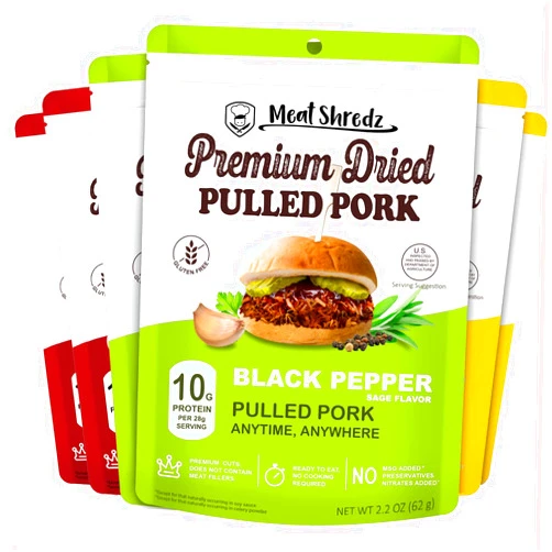 MEATSHREDZ Meat Shredz - Premium Dried Pulled Pork (Variety, 6 Pack) | Gluten Free | High Protein & Low Sugar | Bacon Bits | Dehydrated Backpacking & Camping Food | Shredded, Dried Jerky Chew Snack