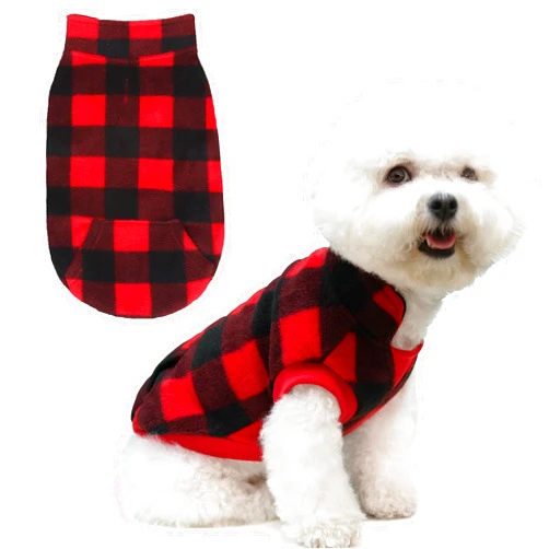 KOOLTAIL Dog Fleece Jacket, Small Dog Vest Sweater, Pet Winter Clothing with Pocket and Leash Hole, Windproof Cold Weather Dog Coats for Small Medium Dogs Boys and Girls,Christmas Red Plaid M