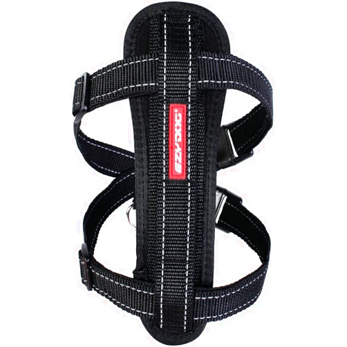 EzyDog Premium Chest Plate Custom Fit Reflective No-Pull Padded Comfort Dog Harness - Perfect for Training, Walking, and Control - Includes Car Restraint Attachment (Large, Black)