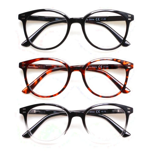 SIGVAN 3 Pack Reading Glasses Spring Hinge Stylish Readers Black/Tortoise for Men and Women (3 Mix, 0.75)Medium