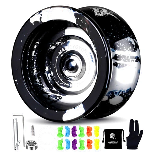 MAGICYOYO Dual Purpose Yoyo N11 Responsive Yoyo for Kids, Professional Unresponsive Yoyo with Unresponsive Bearing for Advanced Play,Bearing Removal Tool, Glove, Bag, 2 Yoyo Strings - Black Silver