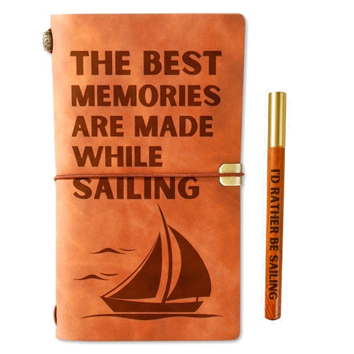 InnoBeta Sailing Gifts for Men Women, Journal Pen Set, A Gift Idea for Sailors, Sailboat Lovers on Birthday, Christmas, Unique Notebook, Travel Diary, Lined Planner, 7.8x5 Inches, Brown