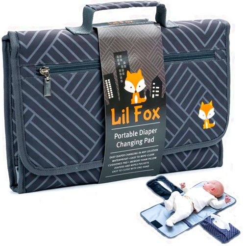 Lil Fox Baby Changing Pad by Lil Fox. Portable Changing Pad for Baby Diaper Bag or Changing Table Pad. One-Hand Diaper Change Pad. Baby Shower Gifts, Newborn Baby Essentials, Unisex Baby Stuff
