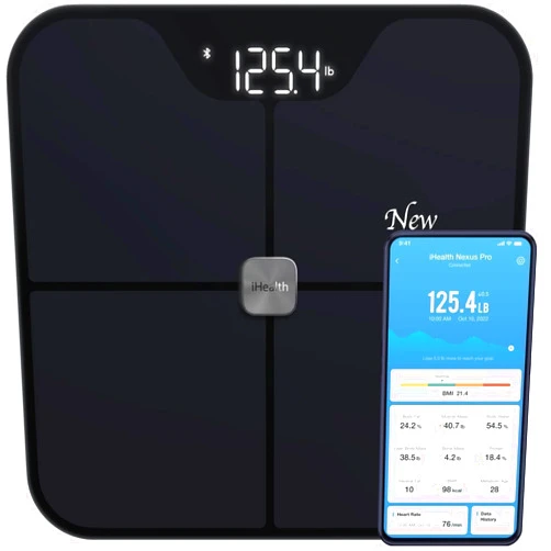 iHealth Nexus PRO Digital Bathroom Scale for Body Weight and Composition Health Analyzer with Smart Bluetooth APP to Monitor Body Fat, BMI, Muscle Mass, and More, Weighing Up to 400 lbs - Black