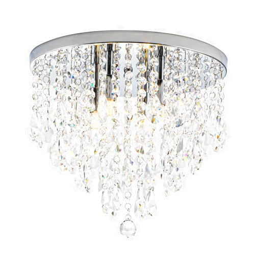 NSRCE 4-Light Crystal Chandeliers Flush Mount, 14 Inches Bedroom Close to Ceiling Lamp, Modern G9 Base Ceiling Light Fixture for Dining Room, Bedroom, Bathroom, Living Room, Closet (Chrome)