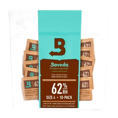 Boveda 62% Two-Way Humidity Control Packs For Storing ½ oz – Size 4 – 10 Pack – Moisture Absorbers for Small Storage Containers – Humidifier Packs – Hydration Packets in Resealable Bag