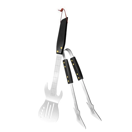 PEPKICN Rock Guitar Style Heavy Duty Stainless Steel 2-Piece Barbecue Tool Set - Spatula & Tongs with Wooden Handle