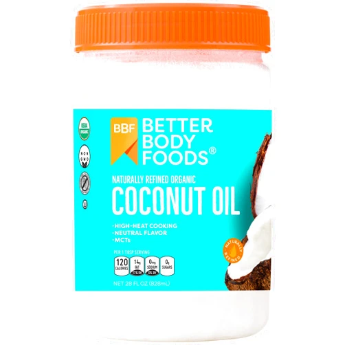 BetterBody Foods Organic, Naturally Refined Coconut Oil, 28 Fl Oz, All Purpose Oil for Cooking, Baking, Hair and Skin Care