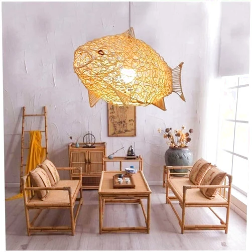 Generic Industrial Pendant Light Fish-Shaped Lantern Pendant Light 24inch Rattan Weaving Wicker Hanging Lamp with Adjustable Cord for Dining Room Living Room Restaurant Drop Lights Hanging Ceiling Lamp
