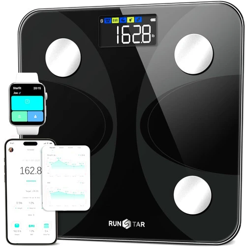 Runstar Smart Scale for Body Weight and Fat Percentage, High Accuracy Digital Bathroom Scale FSA or HSA Eligible with LCD Display for BMI 13 Body Composition Analyzer Sync with Fitness App