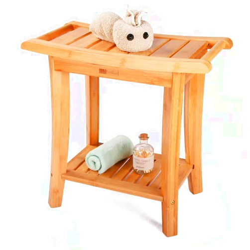 Unibambou Bamboo Shower Bench with Storage Shelf, Wooden Spa Bath Deluxe Organizer Shower Stool for Inside Shower Waterproof, Bathroom Bench Seat for Adults Elderly Seniors for Indoor or Outdoor Use