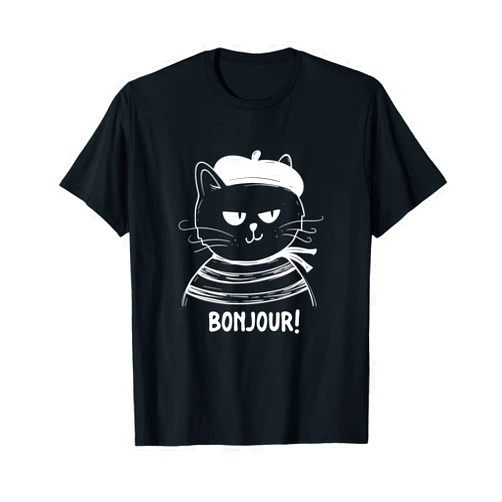France Lover Shirts Bonjour - French Cat France Lover Francophile T-Shirt