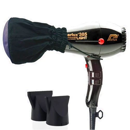 M Hair Designs Parlux 385 Black Powerlight Ionic and Ceramic Hair Dryer and M Hair Designs Metal Mesh Diffuser (Bundle 2 Items)