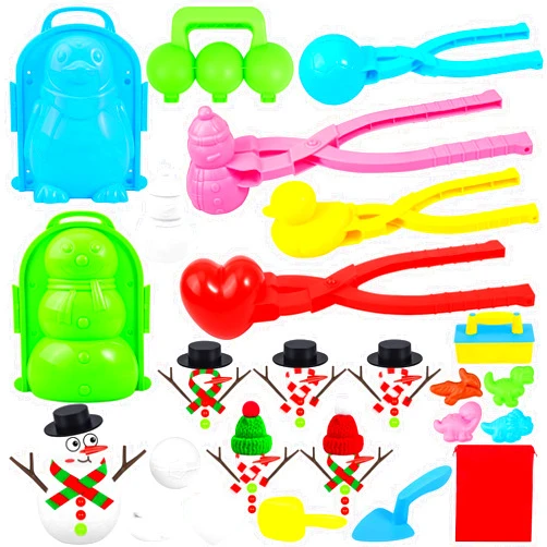 Japior 60pcs Snow Toys for Kids with Snowman Soccer Heart Duck Snowball Maker Tool Penguin and Dinosaur Snow Molds Toys Mini Snowman Decorating Accessories, and Other Winter Outdoor Game Essentials