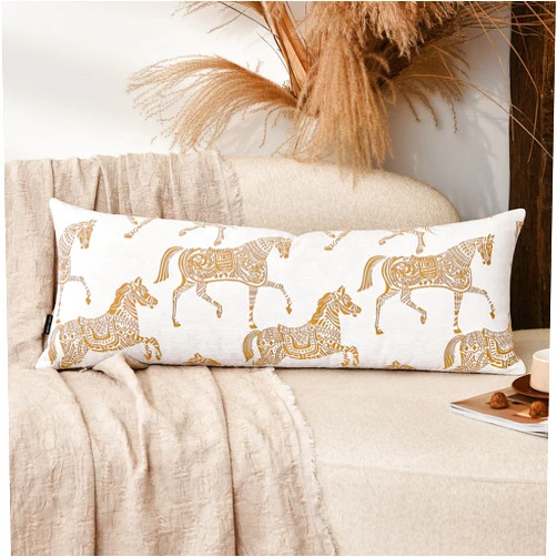 AIBU HOME Decorative Lumbar Pillow Cover 14x36 Inch, Double Sided Running Orange Horse Design Long Pillow Covers, Decorative Cushion Cover Couch, Sofa, Living Room, Bedroom