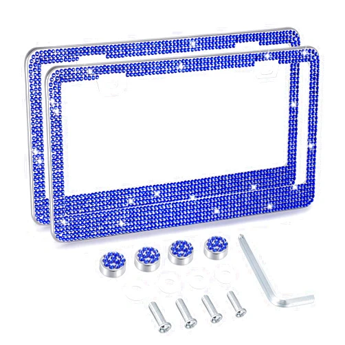 Gioyonil Bling License Plate Frames 2 Pack, Gioyonil Glitter Sparky Rhinestone License Plate Covers Premium Stainless Steel Car Crystal Plate Holders, Personalized Women Girl Gift Ideas (Blue)