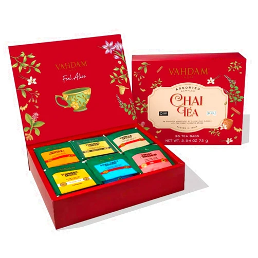 VAHDAM, Assorted Chai Tea Variety Pack (6 Delicious Flavors, 36 Eco Friendly Pyramid Tea Bags) Caffeinated, Gluten Free, Non GMO | Indian Masala Chai Tea Blends | Tea Gift Sets for Men and Women