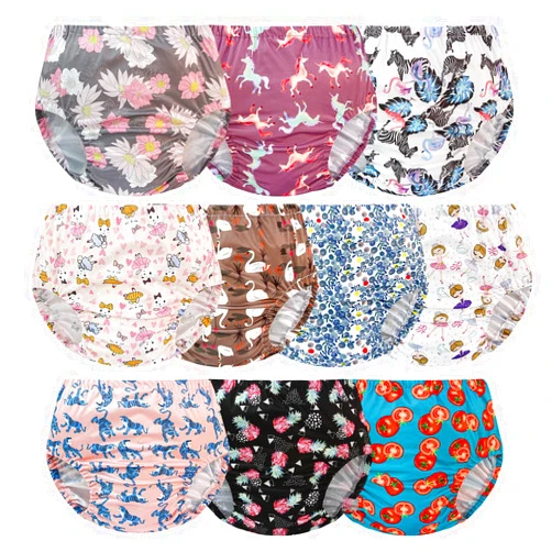 EZ Moms 10 Pack Diaper Covers For Girls Plastic Underwear For Toddlers Comfortable Rubber Pants For Toddlers Reusable Cloth Diaper Cover Breathable Plastic Underwear Covers For Potty Training Girls 6T